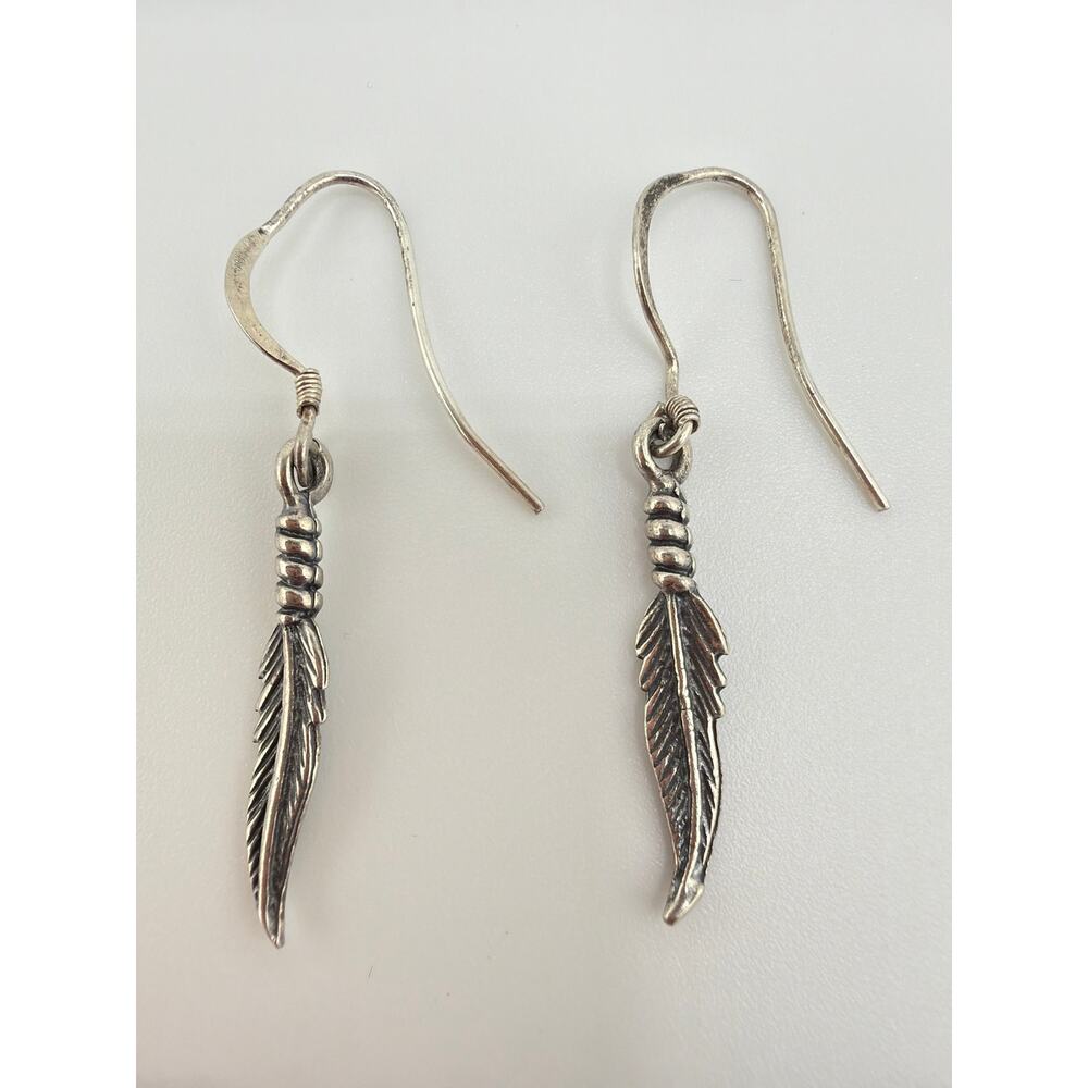 NEW Artisan Handcrafted Metal Feather Dangle Earrings - Picture 4 of 6